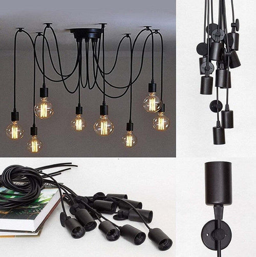 LAMPADARIO 12 PENDENTI LAMPADA RAGNO NERO A SOFFITTO SOSPENSIONE LUCE PORTALAMPADA E27  Trade Shop italia - Napoli, Commerciovirtuoso.it