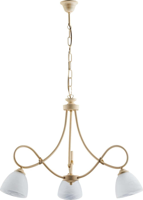 Lampadario-3-Luci-Dallas-Ferro-Battuto-Avorio-Decapè-Vetro-Bianco