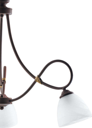 Lampadario-3-Luci-Dallas-Ferro-Battuto-Nero-E-Ruggine-Vetro-Bianco