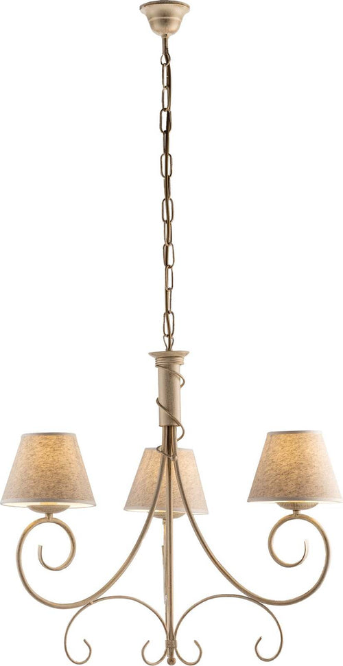 Lampadario-3-Luci-Vienna-Ferro-Avorio-E-Oro-Con-Paralumi-In-Pvc