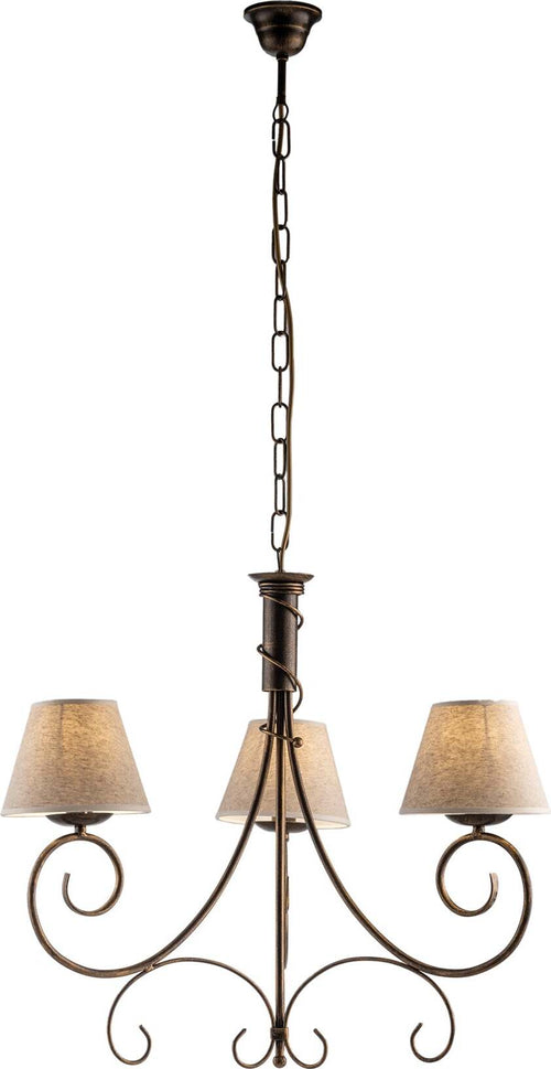 Lampadario-3-Luci-Vienna-Ferro-Marrone-E-Oro-Con-Paralumi-In-Pvc