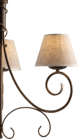 Lampadario-3-Luci-Vienna-Ferro-Marrone-E-Oro-Con-Paralumi-In-Pvc