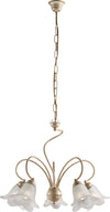 Lampadario-5-Luci-Alice-Ferro-Battuto-Avorio-E-Oro-Vetro-Bianco