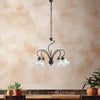Lampadario-5-Luci-Alice-Ferro-Battuto-Marrone-E-Oro-Vetro-Bianco
