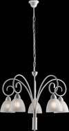 Lampadario-5-Luci-Ferro-Batturo-Bianco-Shabby-e-Vetro-Bianco-Serie-Aurelio