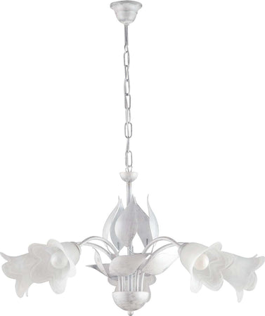 Lampadario-5-Luci-Olga-Ferro-Battuto-E-Vetro-Bianco-E-Argento