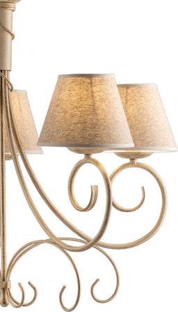 Lampadario-5-Luci-Vienna-Ferro-Avorio-E-Oro-Con-Paralumi-In-Pvc