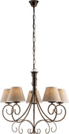 Lampadario-5-Luci-Vienna-Ferro-Marrone-E-Oro-Con-Paralumi-In-Pvc