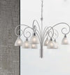 Lampadario-8-Luci-Ferro-Batturo-Bianco-Shabby-e-Vetro-Bianco-Serie-Aurelio