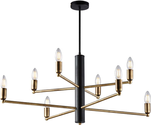 Lampadario-8-Luci-Isak-In-Ferro-Laccato-Nero-E-Ottone-Spazzolato