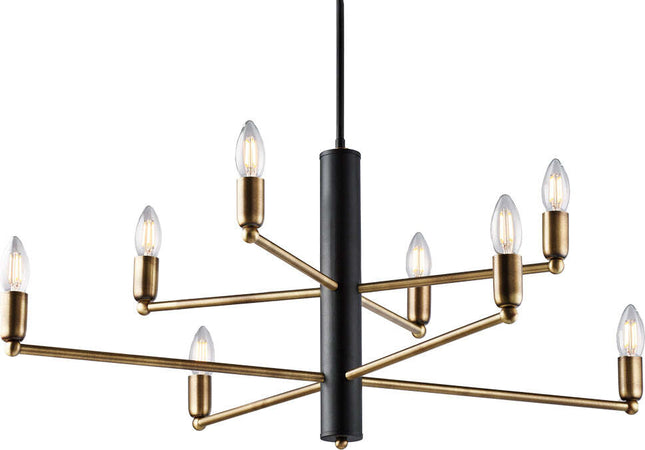 Lampadario-8-Luci-Isak-In-Ferro-Laccato-Nero-E-Ottone-Spazzolato