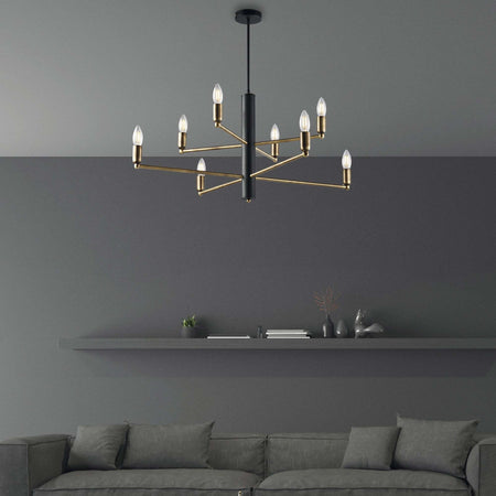Lampadario-8-Luci-Isak-In-Ferro-Laccato-Nero-E-Ottone-Spazzolato