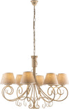 Lampadario-8-Luci-Vienna-Ferro-Avorio-E-Oro-Con-Paralumi-In-Pvc