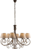 Lampadario-8-Luci-Vienna-Ferro-Marrone-E-Oro-Con-Paralumi-In-Pvc