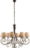 Lampadario-8-Luci-Vienna-Ferro-Marrone-E-Oro-Con-Paralumi-In-Pvc