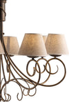 Lampadario-8-Luci-Vienna-Ferro-Marrone-E-Oro-Con-Paralumi-In-Pvc