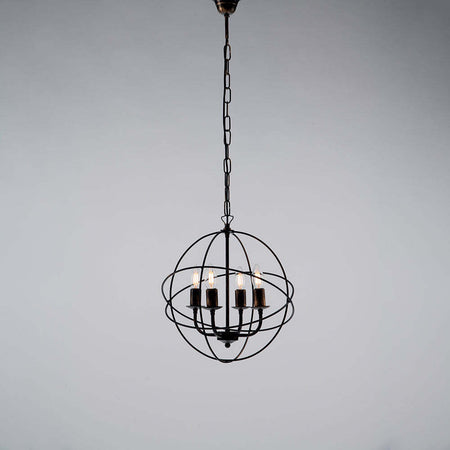 Lampadario-a-Sospensione-4-Luci-Sfera-Ferro-Nero-e-Oro-Serie-Williams