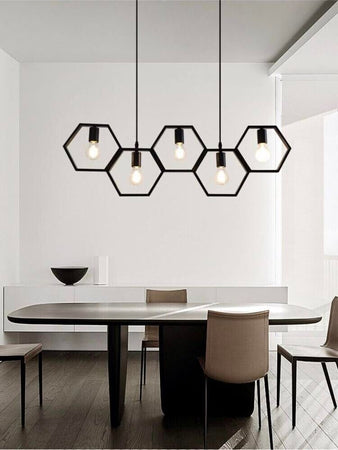 Lampadario-A-Sospensione-5-Portalampada-E27-In-Metallo-Geometrico-Esagonale-Universo