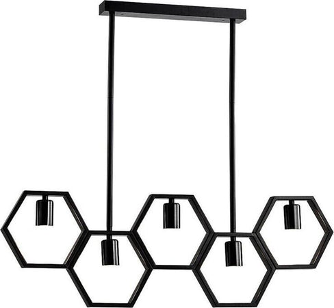 Lampadario-A-Sospensione-5-Portalampada-E27-In-Metallo-Geometrico-Esagonale-Universo