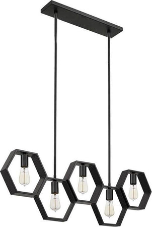 Lampadario-A-Sospensione-5-Portalampada-E27-In-Metallo-Geometrico-Esagonale-Universo