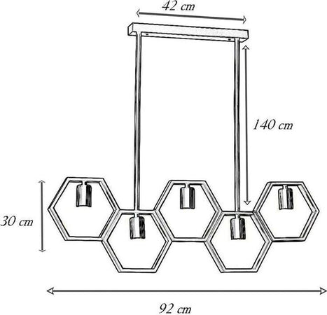 Lampadario-A-Sospensione-5-Portalampada-E27-In-Metallo-Geometrico-Esagonale-Universo