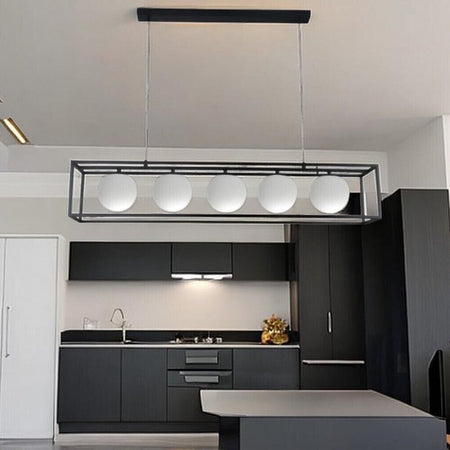 Lampadario-A-Sospensione-5-X-Sfera-In-Vetro-Bianco-Moderno-Metallo-Nero-B89-Universo