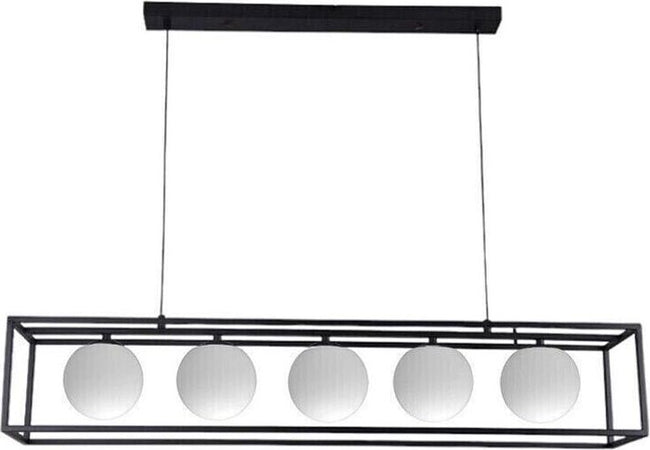 Lampadario-A-Sospensione-5-X-Sfera-In-Vetro-Bianco-Moderno-Metallo-Nero-B89-Universo