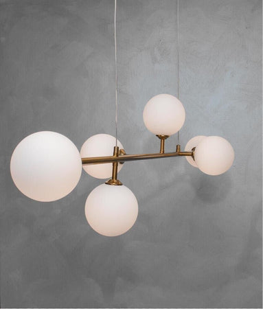 Lampadario-A-Sospensione-6-Sfere-Sfera-In-Vetro-Bianco-Attacco-G9-Moderno-Universo