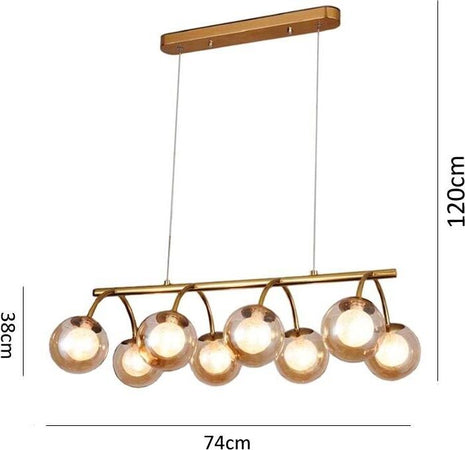 Lampadario-A-Sospensione-8-Sfere-In-Vetro-Ambra-Lampada-Soffitto-Metallo-Bronzo