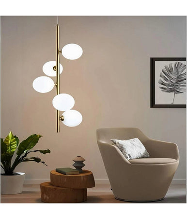 Lampadario A Sospensione Bronzo 5 Sfere Lampada Soffitto Con Stelo Verticale A95