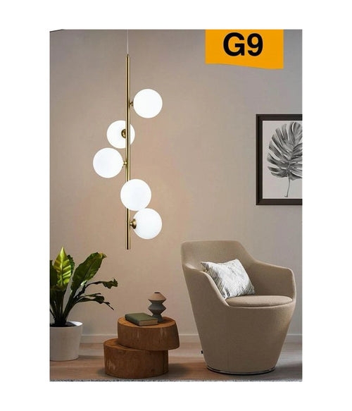 Lampadario A Sospensione Bronzo 5 Sfere Lampada Soffitto Con Stelo Verticale A95