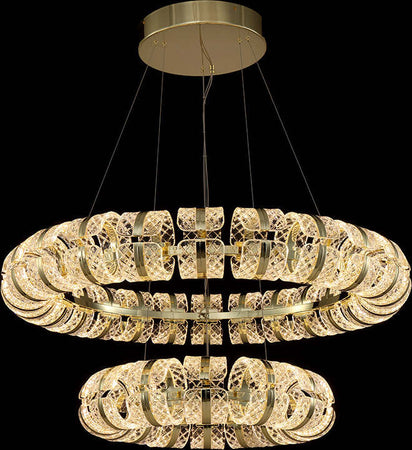 Lampadario-A-Sospensione-Classico-Retrò-Acrilico-Metallo-Oro-Lucido-Led-201W