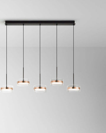 Lampadario-A-Sospensione-Contemporaneo-Aere-Alluminio-Oro-5-Led-Integrato-14W
