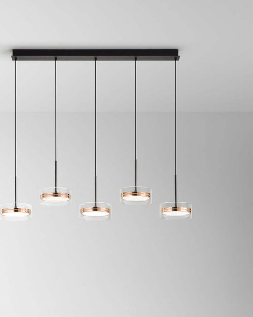Lampadario-A-Sospensione-Contemporaneo-Aere-Alluminio-Oro-5-Led-Integrato-14W