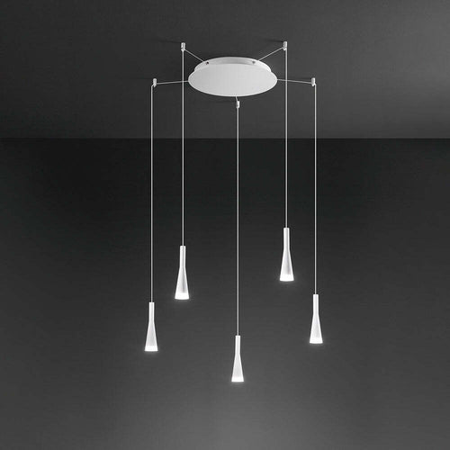 Lampadario-A-Sospensione-Contemporaneo-Cone-Alluminio-Bianco-5-Led-Integrato-7W