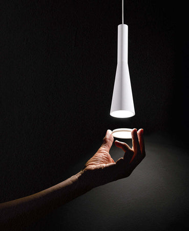 Lampadario-A-Sospensione-Contemporaneo-Cone-Alluminio-Bianco-5-Led-Integrato-7W