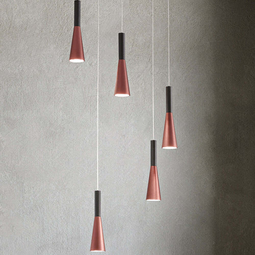Lampadario-A-Sospensione-Contemporaneo-Cone-Alluminio-Oro-5-Led-Integrato-7W