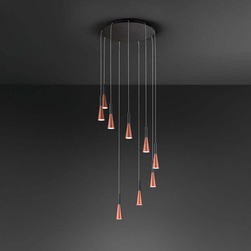 Lampadario-A-Sospensione-Contemporaneo-Cone-Alluminio-Oro-9-Led-Integrato-7W