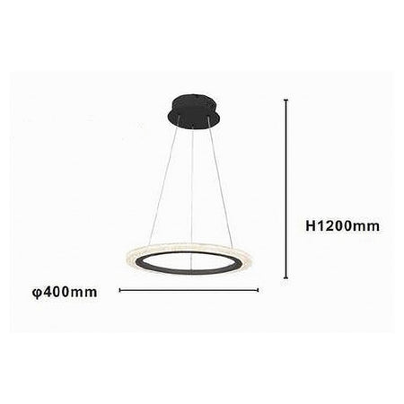Lampadario A Sospensione Led 24 Watt Cerchio Anello Effetto Cristallo Nero 31906