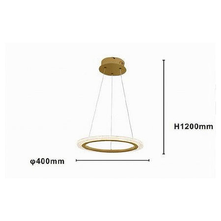 Lampadario A Sospensione Led 24 Watt Cerchio Anello Effetto Cristallo Oro 31913