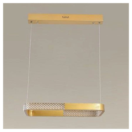Lampadario A Sospensione Led 24w Rettangolare Oro Cristallo Con Telecomando 32057