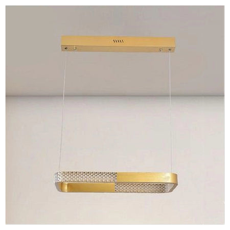 Lampadario A Sospensione Led 28w Rettangolare Oro Cristallo Con Telecomando 32088
