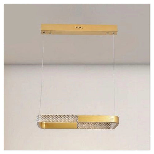 Lampadario A Sospensione Led 28w Rettangolare Oro Cristallo Con Telecomando 32088