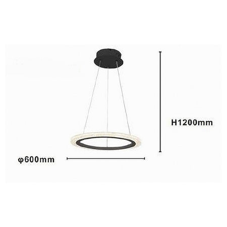Lampadario A Sospensione Led 36 Watt Cerchio Anello Nero Effetto Cristallo 31937