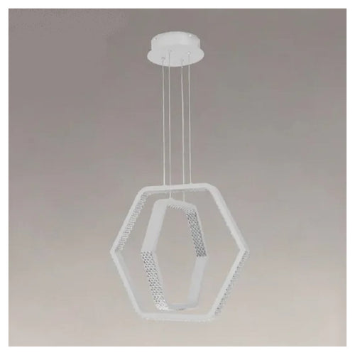 Lampadario A Sospensione Led 48w Esagonale Effetto Cristallo Moderno Bianco 31838