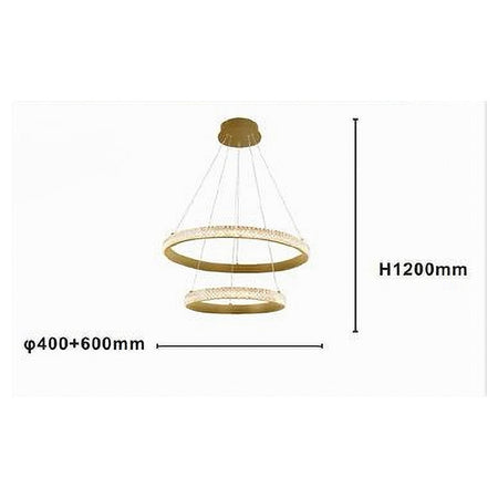 Lampadario A Sospensione Led 60w 2 Cerchi Anelli Cristallo Telecomando Oro 31975