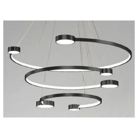 Lampadario A Sospensione Led 65w 3 Semi Cerchi Con Telecomando Design Moderno Nero 71385