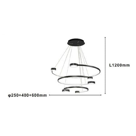 Lampadario A Sospensione Led 65w 3 Semi Cerchi Con Telecomando Design Moderno Nero 71385