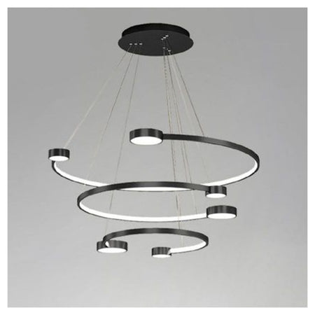 Lampadario A Sospensione Led 65w 3 Semi Cerchi Con Telecomando Design Moderno Nero 71385