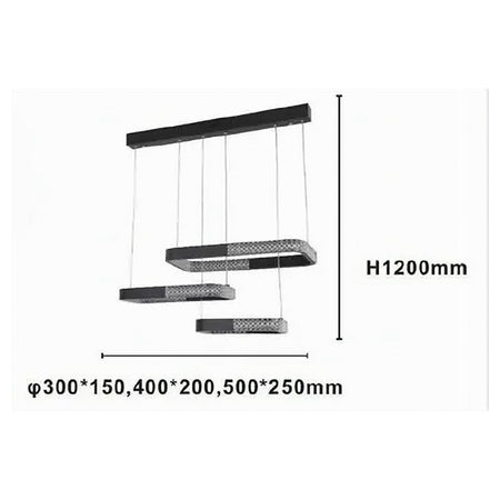 Lampadario A Sospensione Led 68 W 3 Rettangoli Cristallo Telecomando Nero 32101